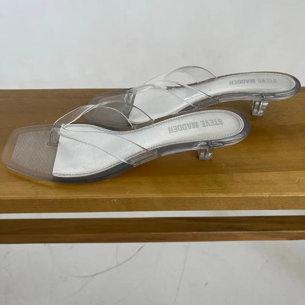 Steve Madden Clear Vinyl Kitten Heel Sandals - Transparent